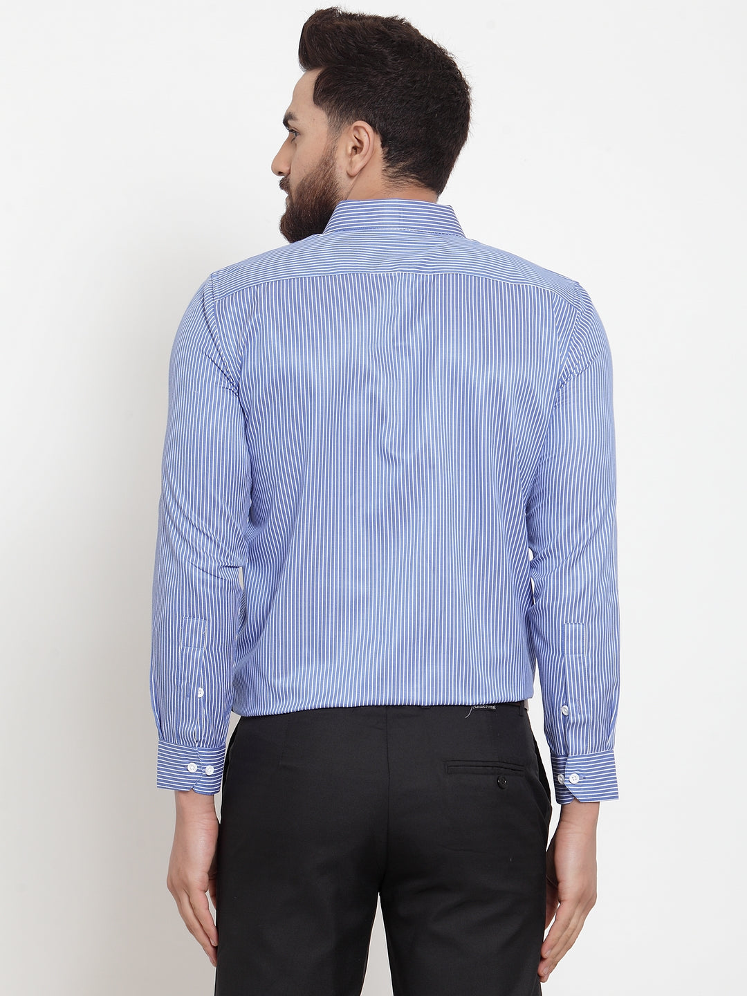 Indian Needle Blue Men's Cotton Stiped Formal Shirts ( SF 737Blue )