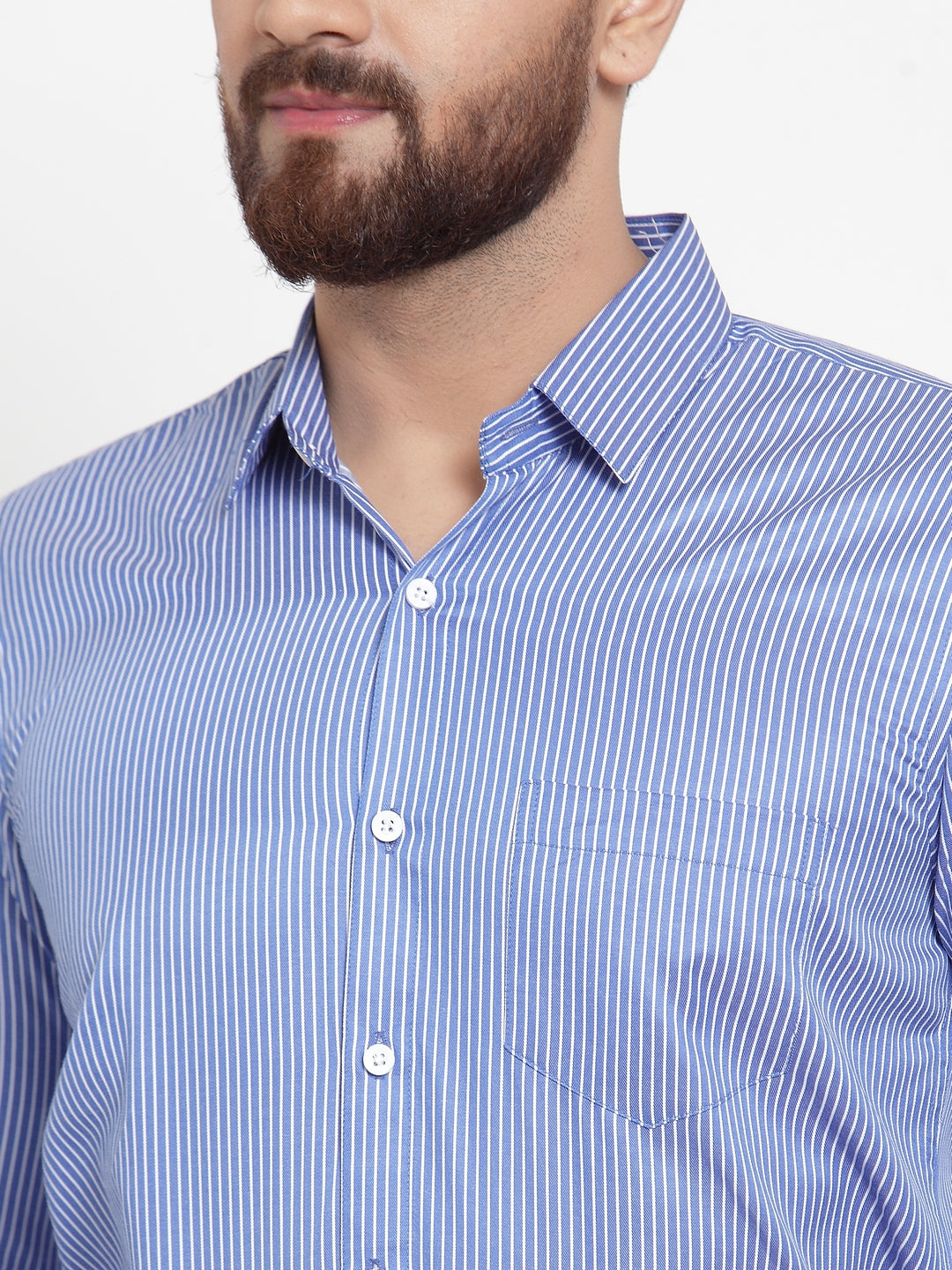 Indian Needle Blue Men's Cotton Stiped Formal Shirts ( SF 737Blue )