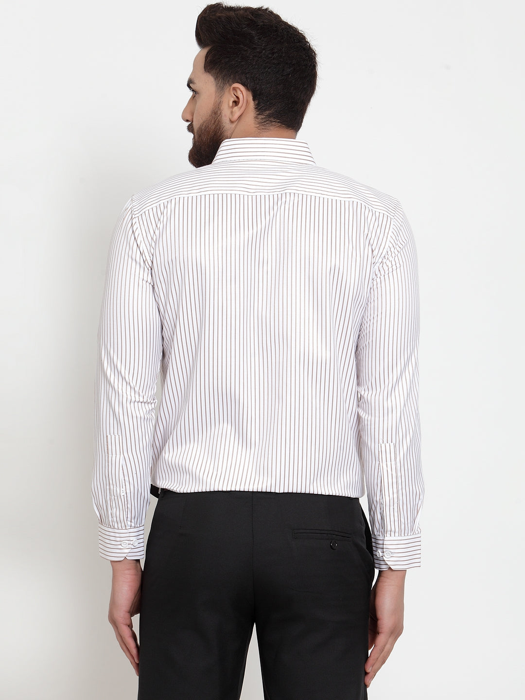 Indian Needle White Men's Cotton Stiped Formal Shirts ( SF 737White )