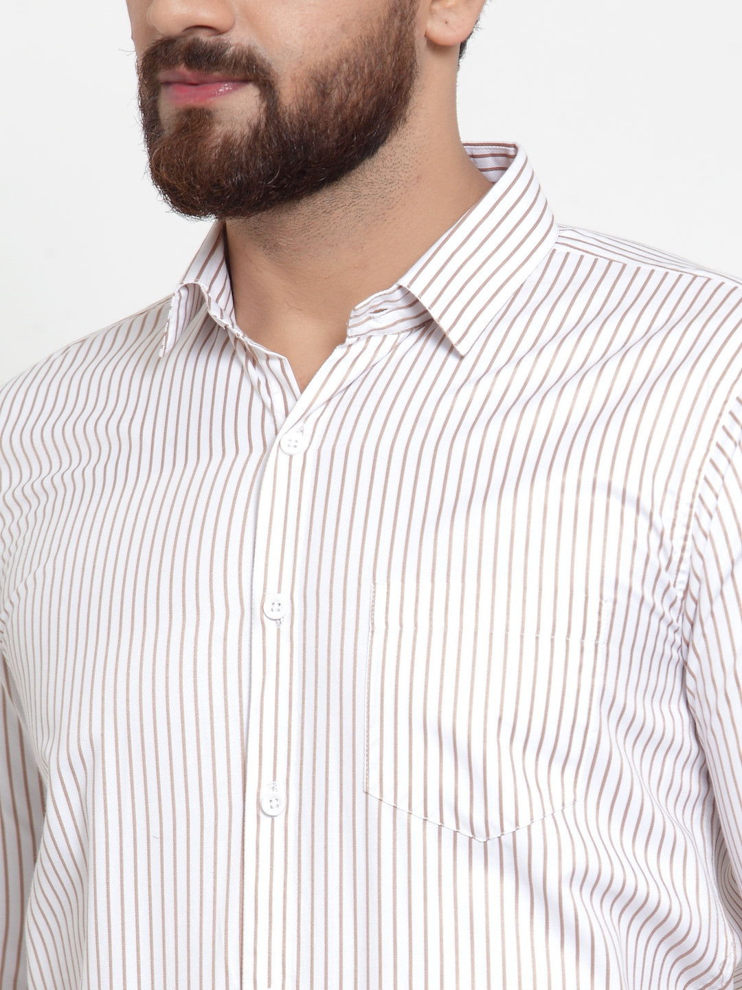 Indian Needle White Men's Cotton Stiped Formal Shirts ( SF 737White )