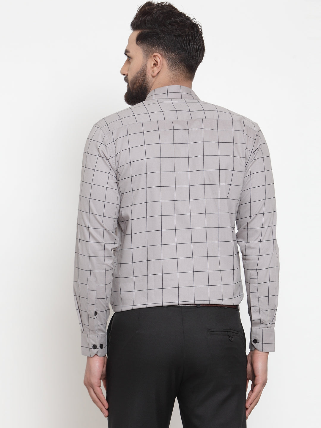 Indian Needle Grey Men's Cotton Checked Formal Shirts ( SF 742Grey )