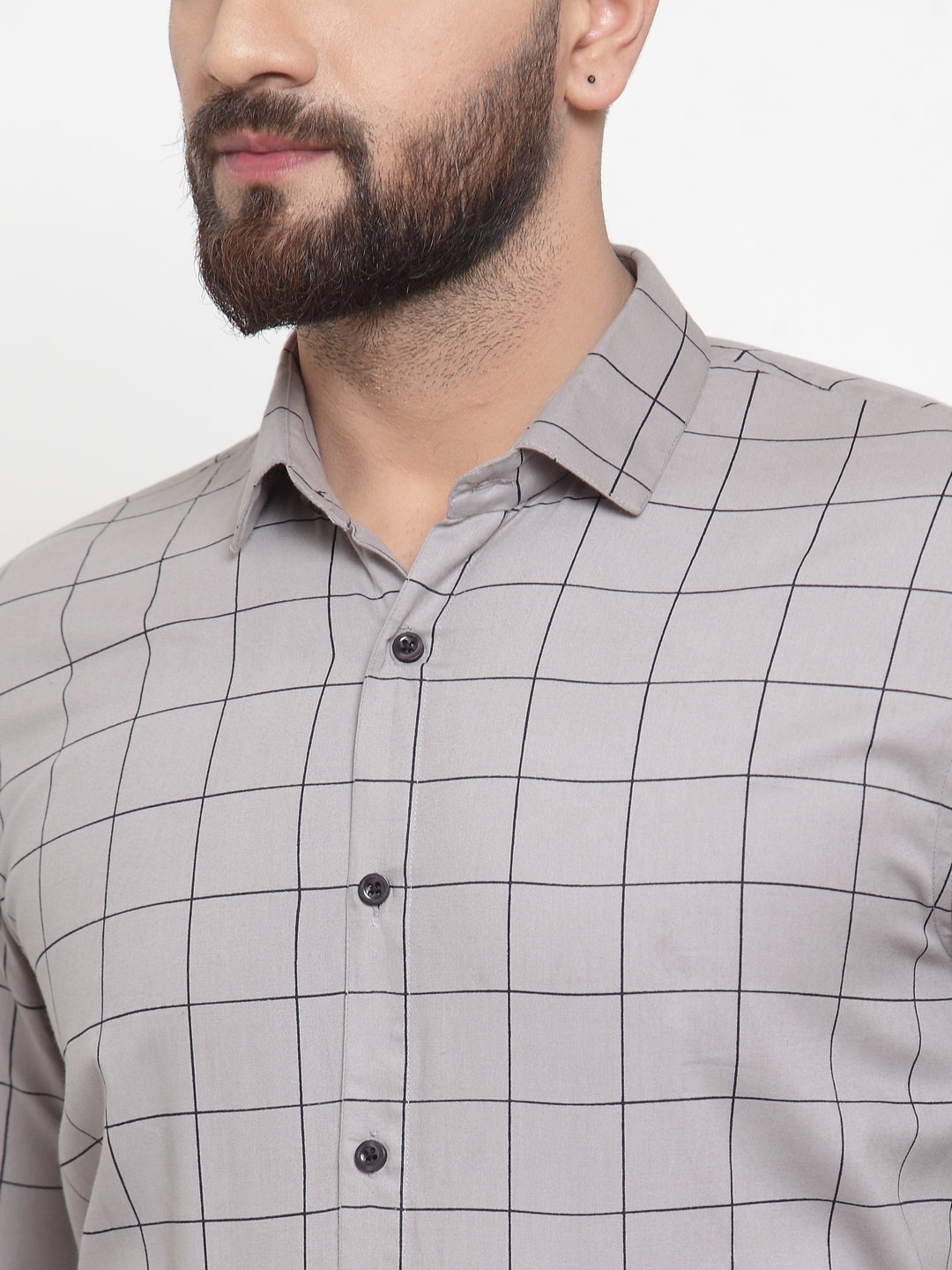 Indian Needle Grey Men's Cotton Checked Formal Shirts ( SF 742Grey )