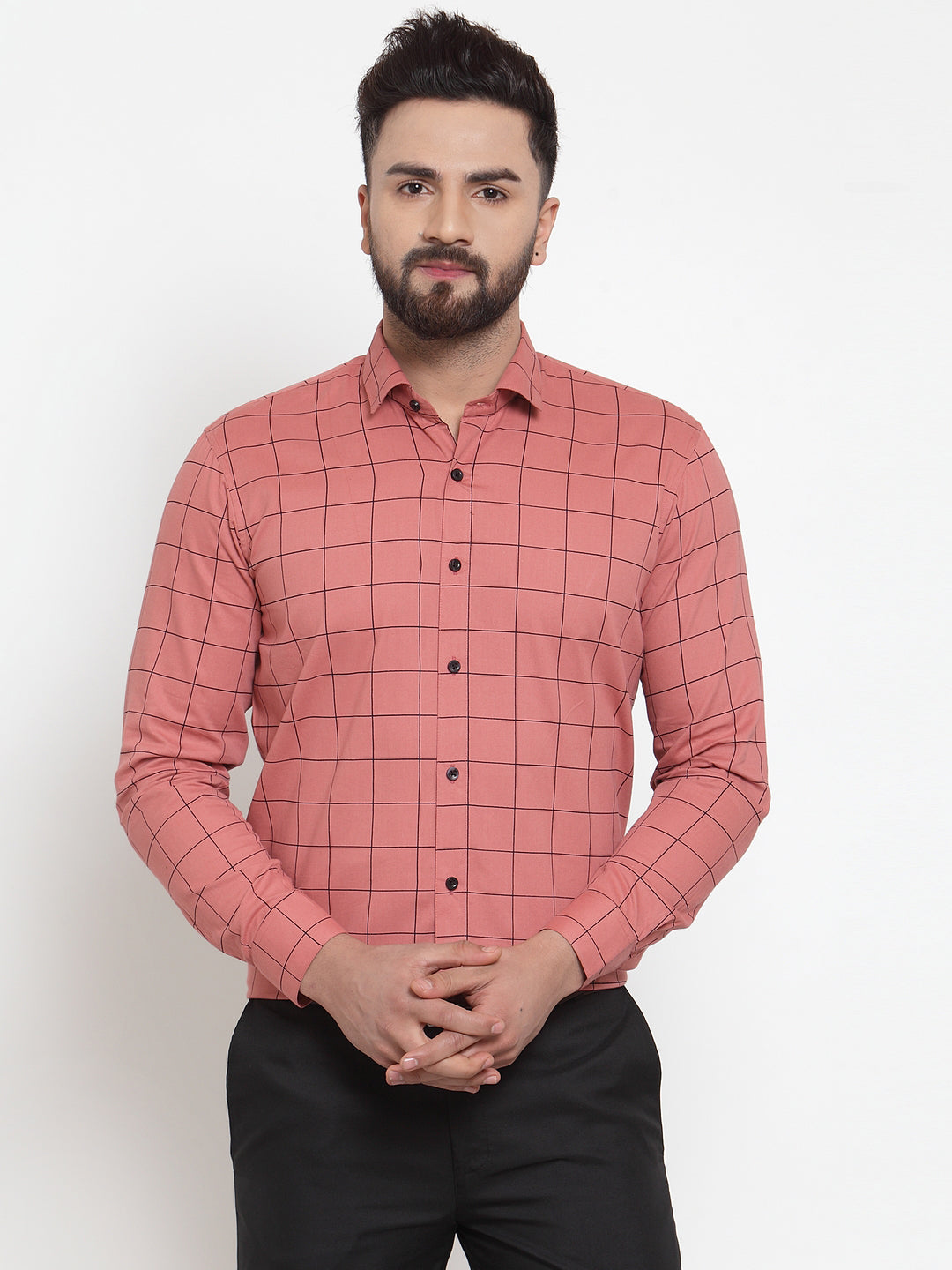 Indian Needle Peach Men's Cotton Checked Formal Shirts ( SF 742Peach )