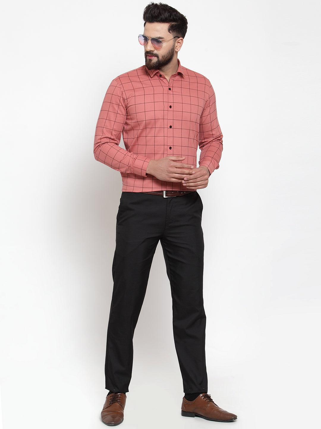 Indian Needle Peach Men's Cotton Checked Formal Shirts ( SF 742Peach )