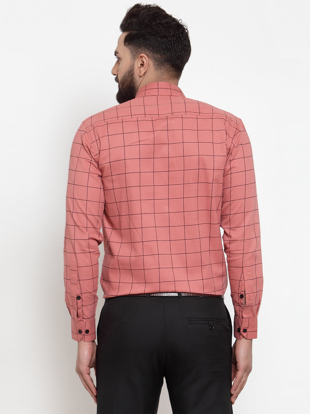 Indian Needle Peach Men's Cotton Checked Formal Shirts ( SF 742Peach )