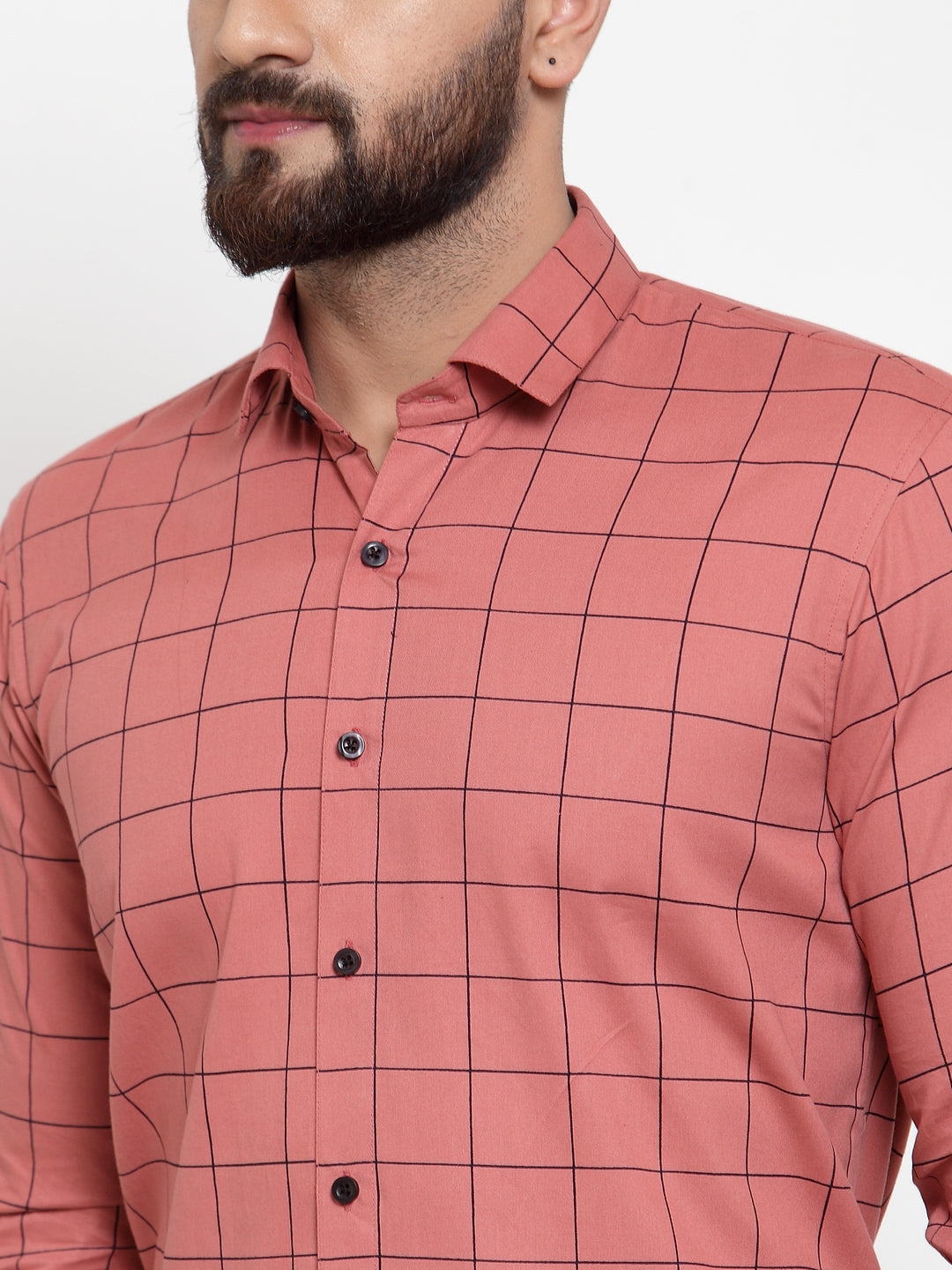 Indian Needle Peach Men's Cotton Checked Formal Shirts ( SF 742Peach )