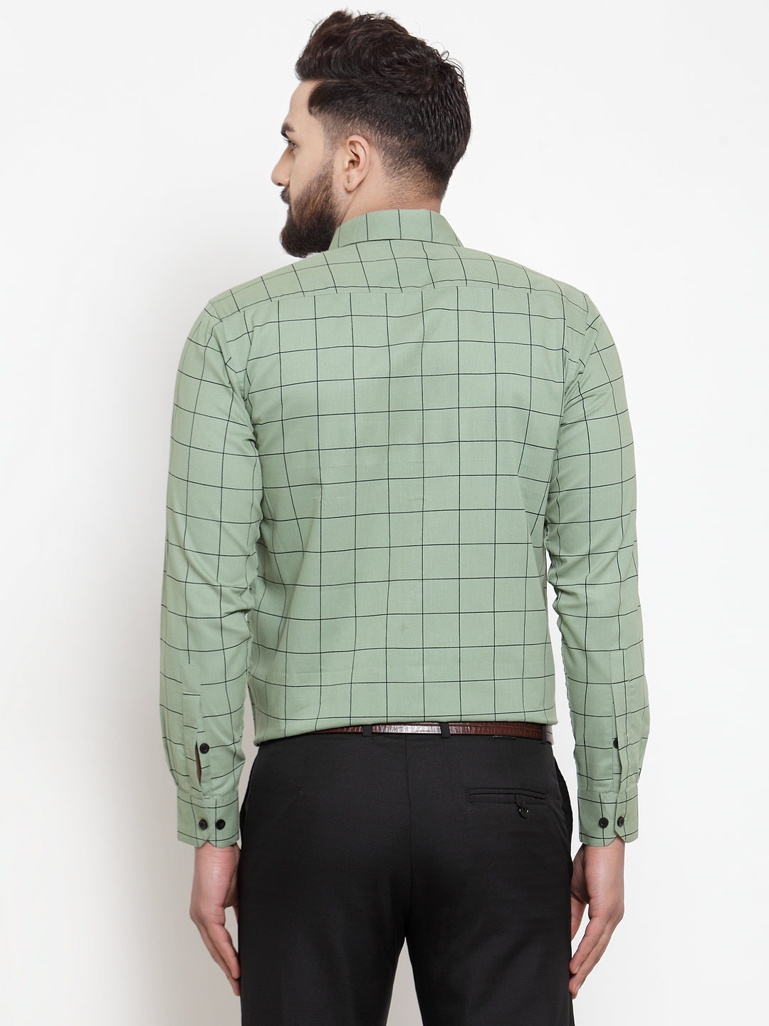 Indian Needle Green Men's Cotton Checked Formal Shirts ( SF 742Pista )
