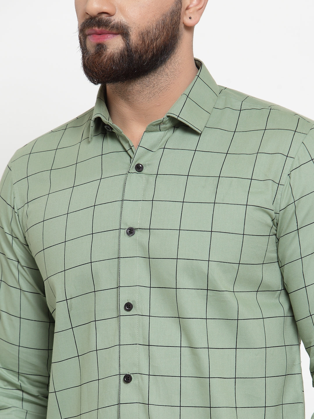 Indian Needle Green Men's Cotton Checked Formal Shirts ( SF 742Pista )