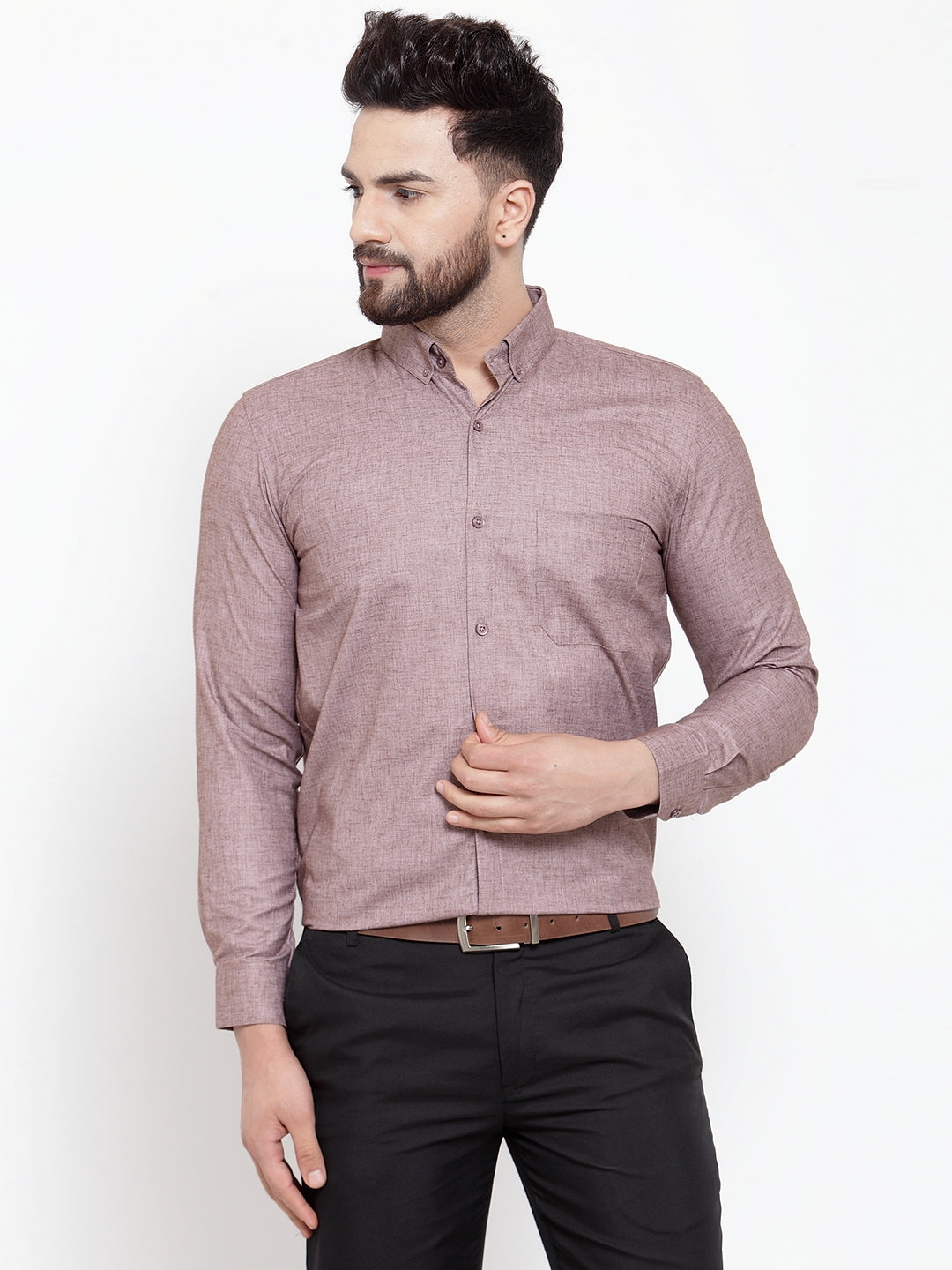 Indian Needle Brown Men's Cotton Solid Button Down Formal Shirts ( SF 753Mauve )