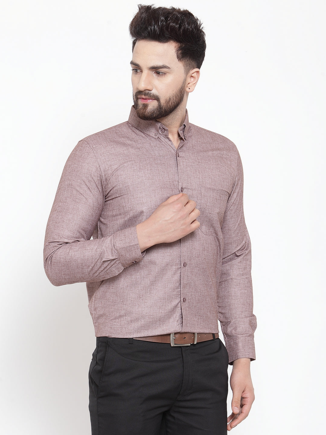 Indian Needle Brown Men's Cotton Solid Button Down Formal Shirts ( SF 753Mauve )