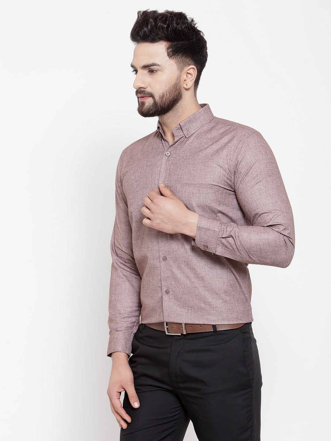 Indian Needle Brown Men's Cotton Solid Button Down Formal Shirts ( SF 753Mauve )