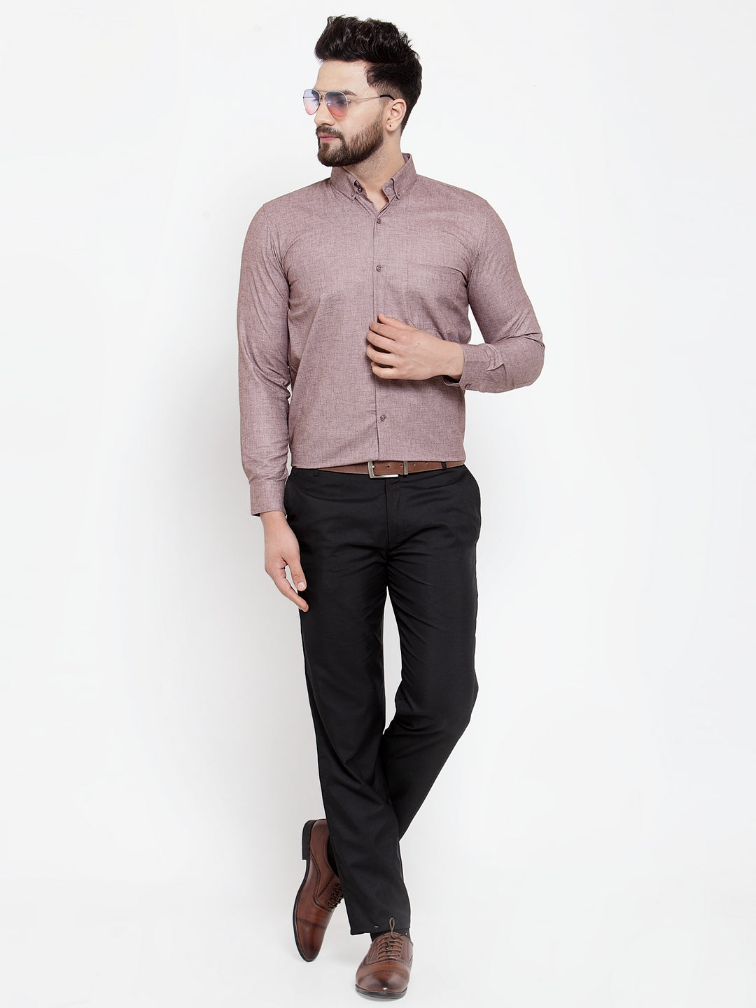 Indian Needle Brown Men's Cotton Solid Button Down Formal Shirts ( SF 753Mauve )