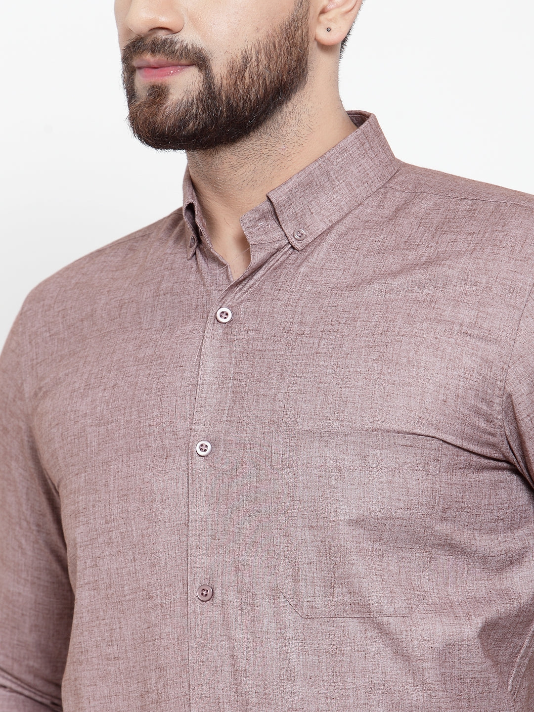 Indian Needle Brown Men's Cotton Solid Button Down Formal Shirts ( SF 753Mauve )