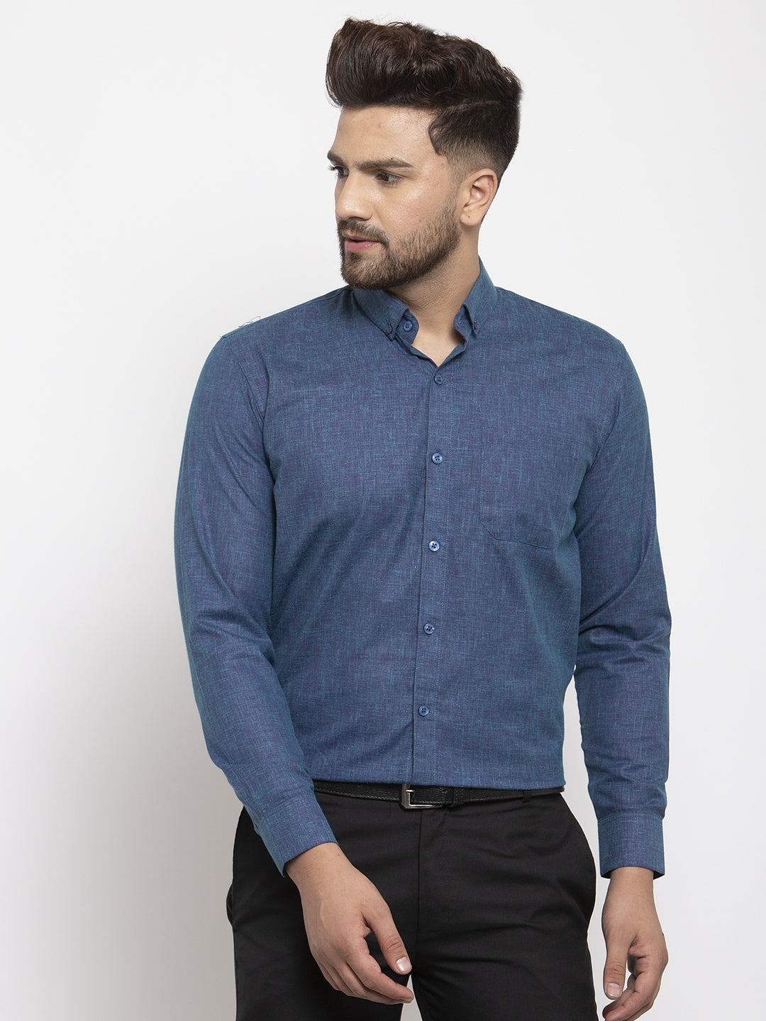 Indian Needle Blue Men's Cotton Solid Button Down Formal Shirts ( SF 753Teal )