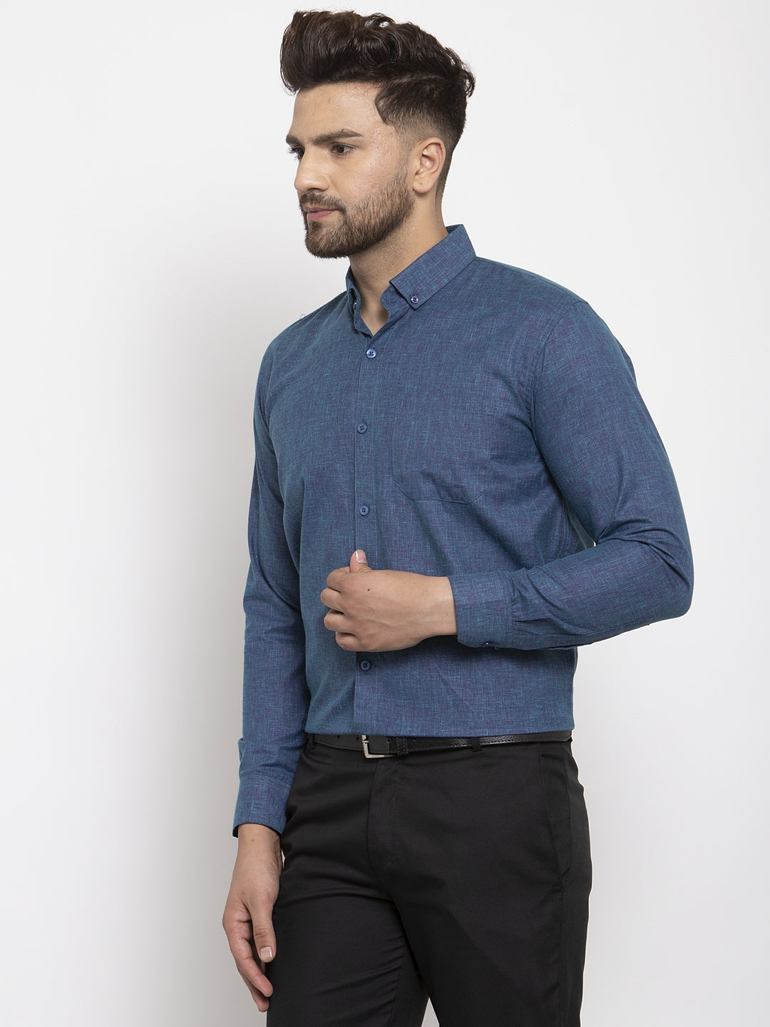 Indian Needle Blue Men's Cotton Solid Button Down Formal Shirts ( SF 753Teal )