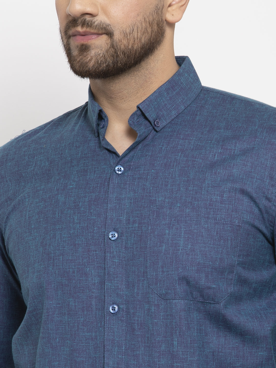 Indian Needle Blue Men's Cotton Solid Button Down Formal Shirts ( SF 753Teal )