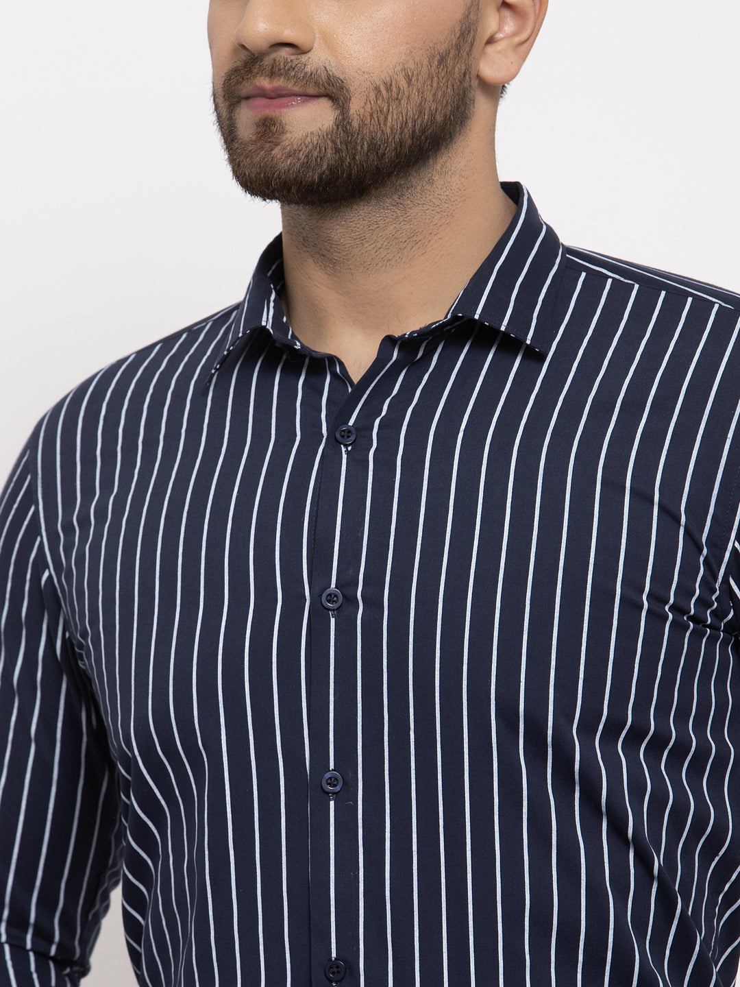 Indian Needle Navy Men's Cotton Striped Formal Shirt's ( SF 770Navy )