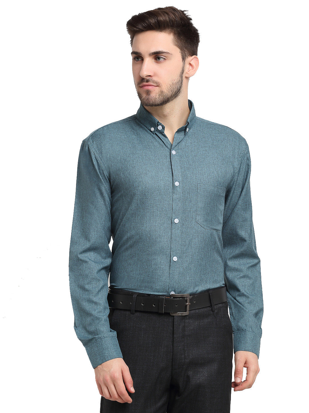 Indian Needle Grey Melange Men's Button Down Collar Cotton Formal Shirt ( SF 785Dark-Grey )