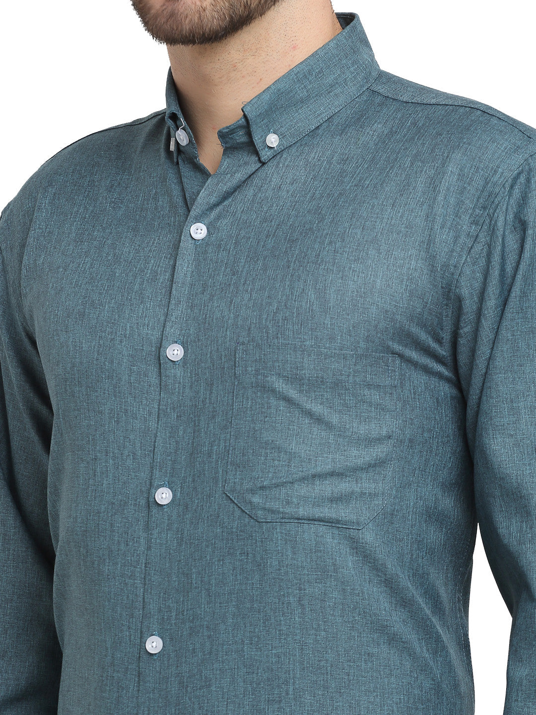 Indian Needle Grey Melange Men's Button Down Collar Cotton Formal Shirt ( SF 785Dark-Grey )