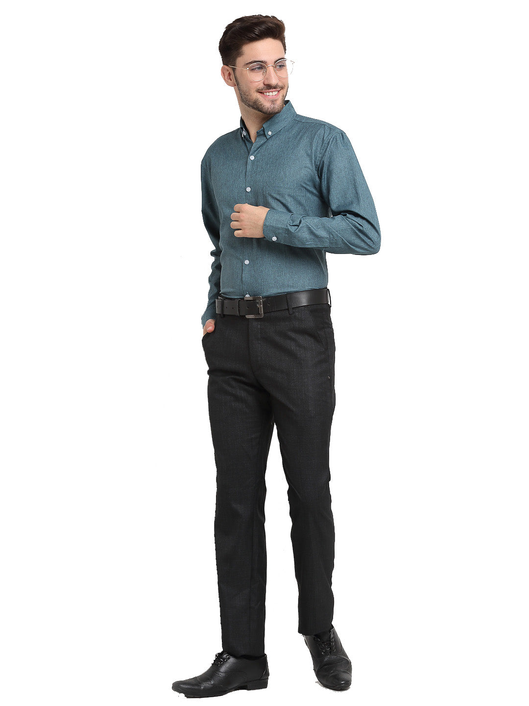 Indian Needle Grey Melange Men's Button Down Collar Cotton Formal Shirt ( SF 785Dark-Grey )