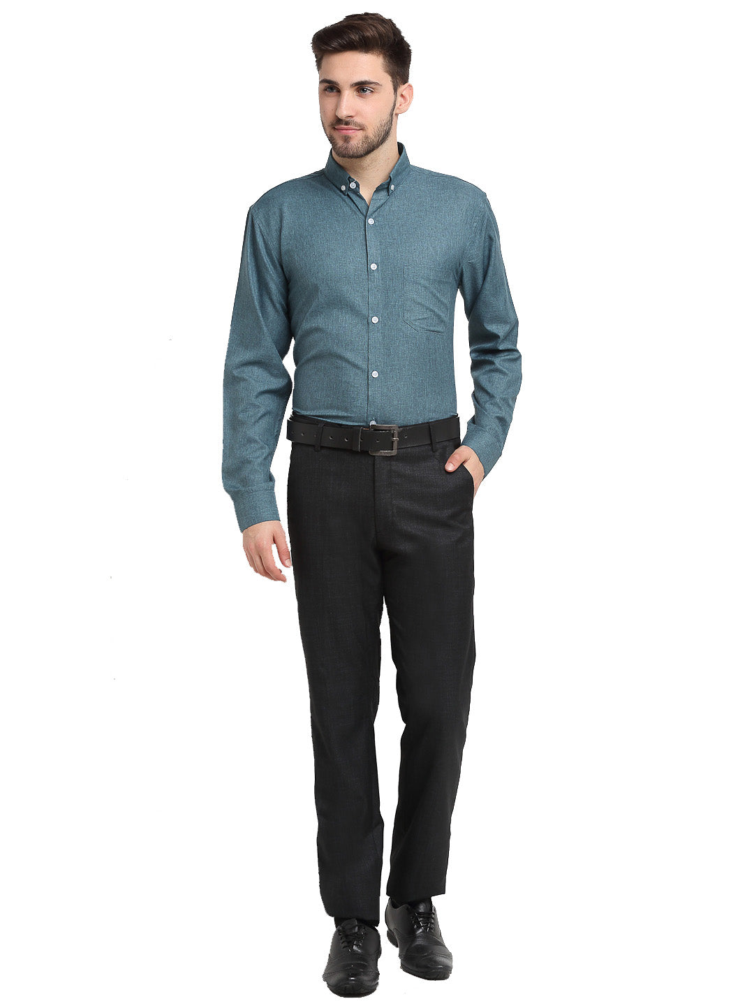 Indian Needle Grey Melange Men's Button Down Collar Cotton Formal Shirt ( SF 785Dark-Grey )