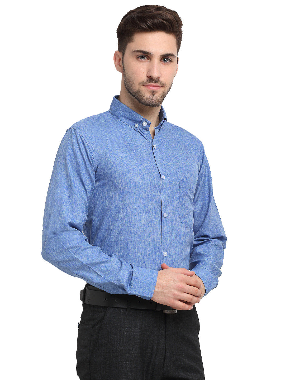 Indian Needle Blue Men's Button Down Collar Cotton Formal Shirt ( SF 785Light-Blue )