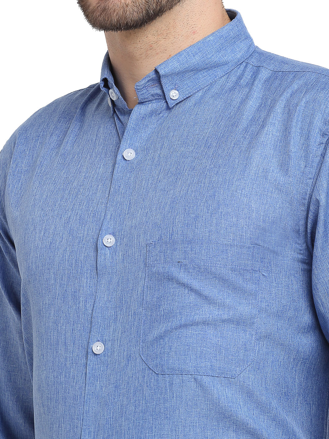 Indian Needle Blue Men's Button Down Collar Cotton Formal Shirt ( SF 785Light-Blue )