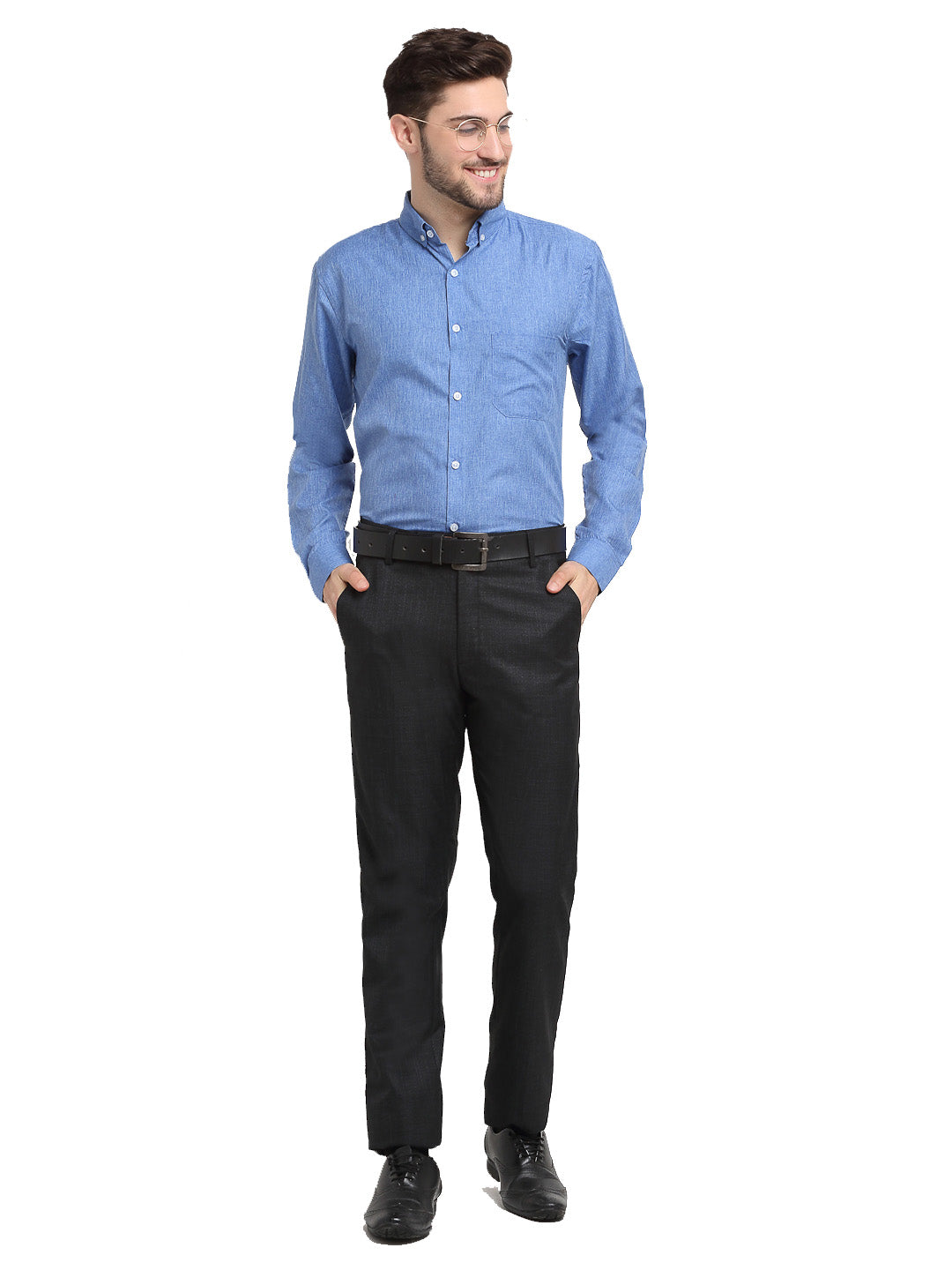 Indian Needle Blue Men's Button Down Collar Cotton Formal Shirt ( SF 785Light-Blue )