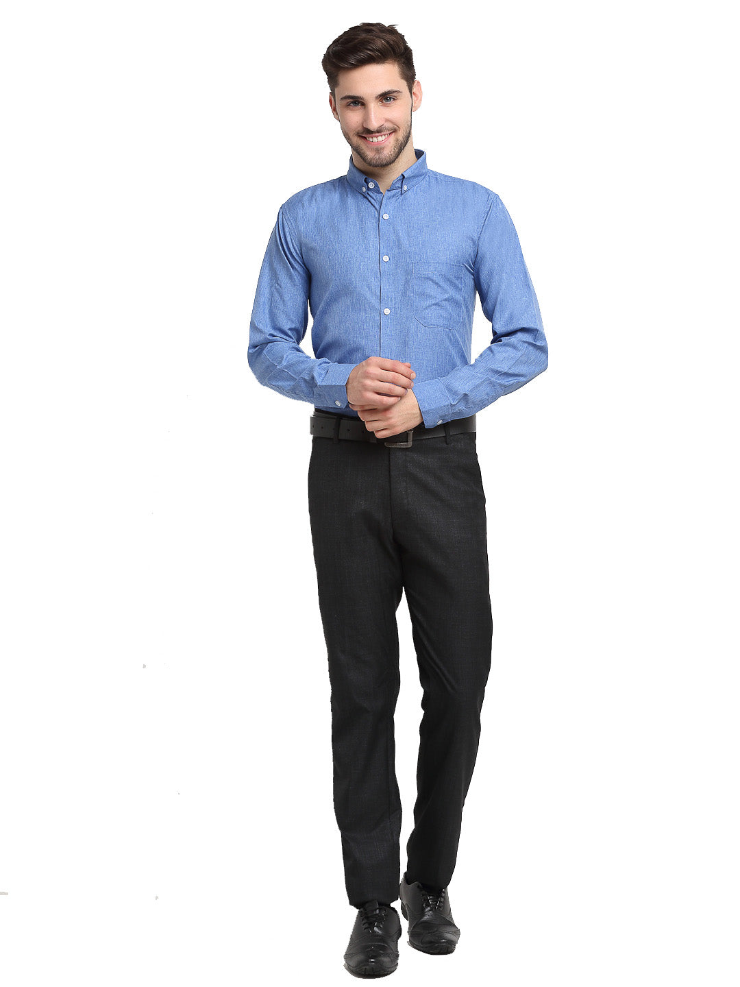 Indian Needle Blue Men's Button Down Collar Cotton Formal Shirt ( SF 785Light-Blue )