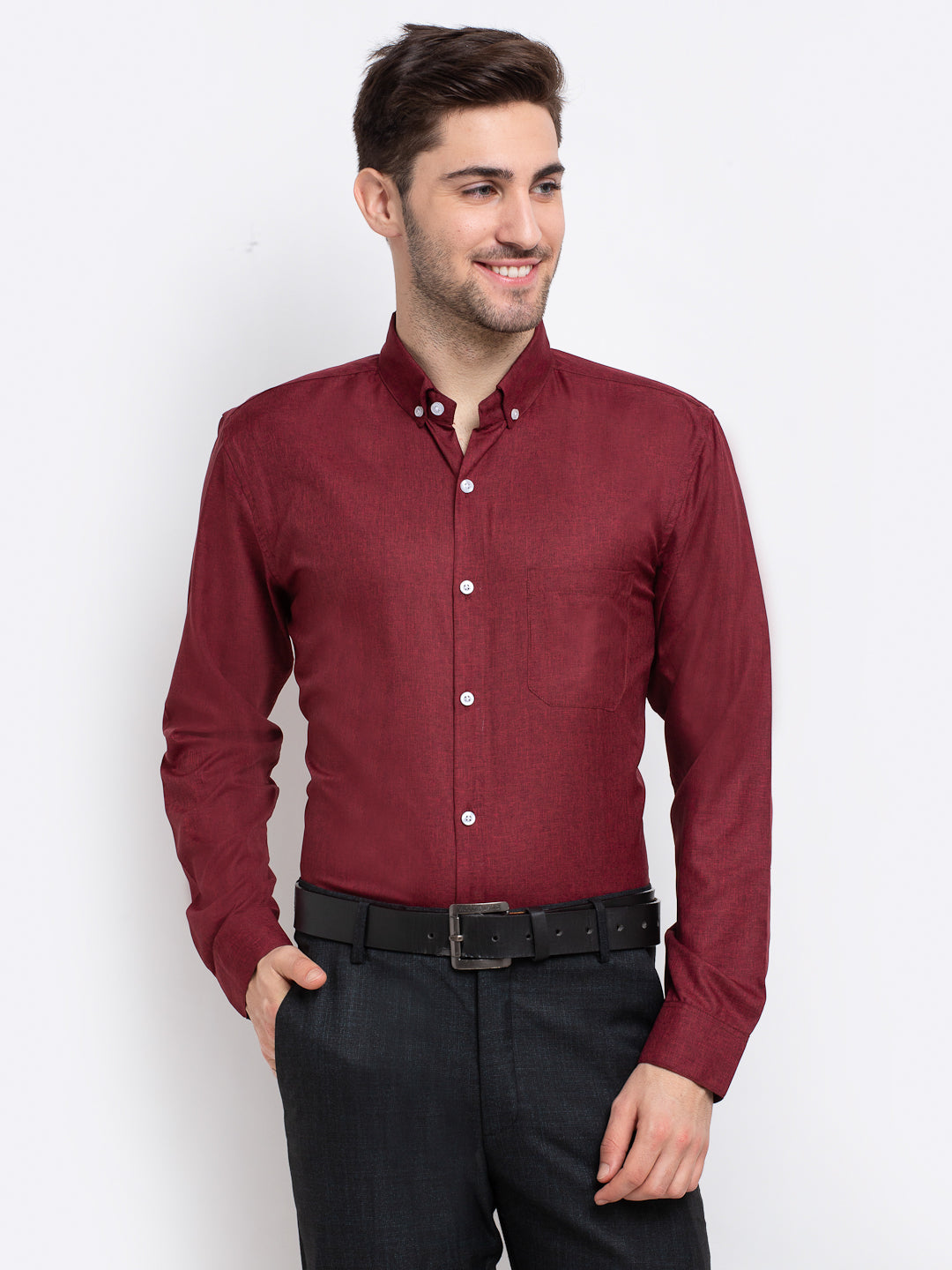 Indian Needle Maroon Men's Button Down Collar Cotton Formal Shirt ( SF 785Maroon )