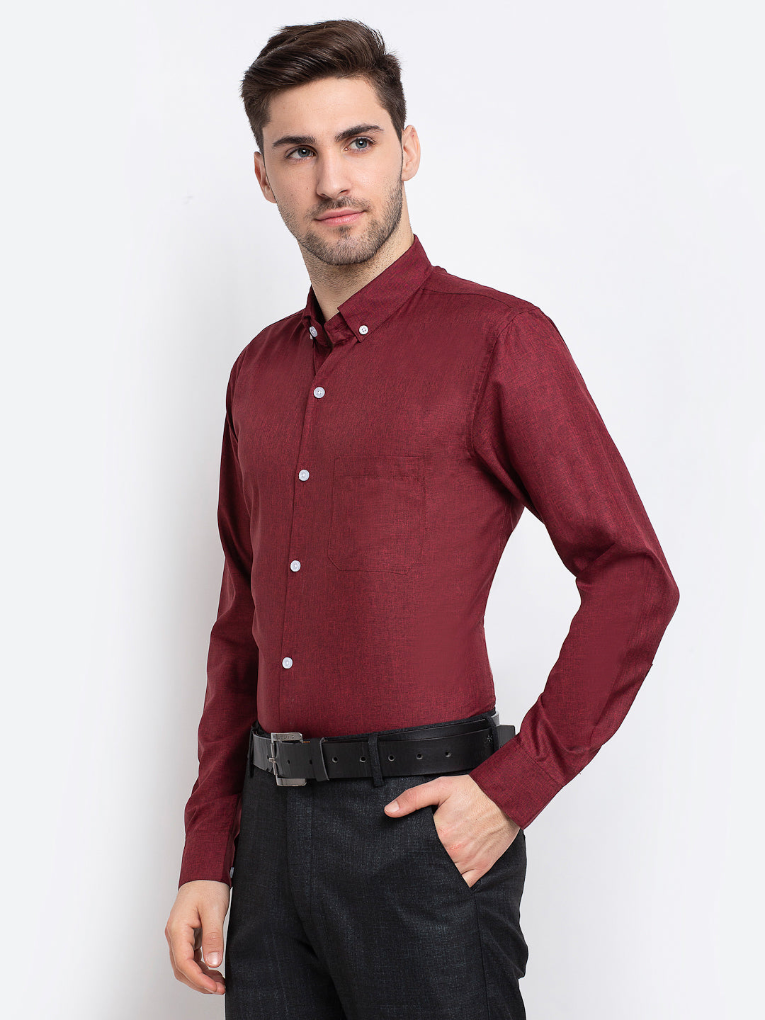 Indian Needle Maroon Men's Button Down Collar Cotton Formal Shirt ( SF 785Maroon )
