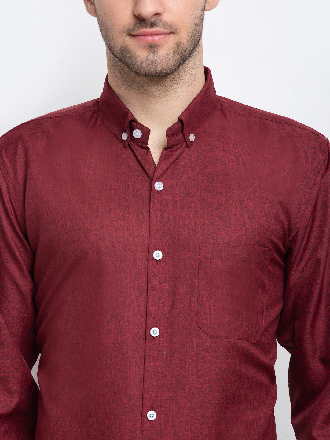 Indian Needle Maroon Men's Button Down Collar Cotton Formal Shirt ( SF 785Maroon )