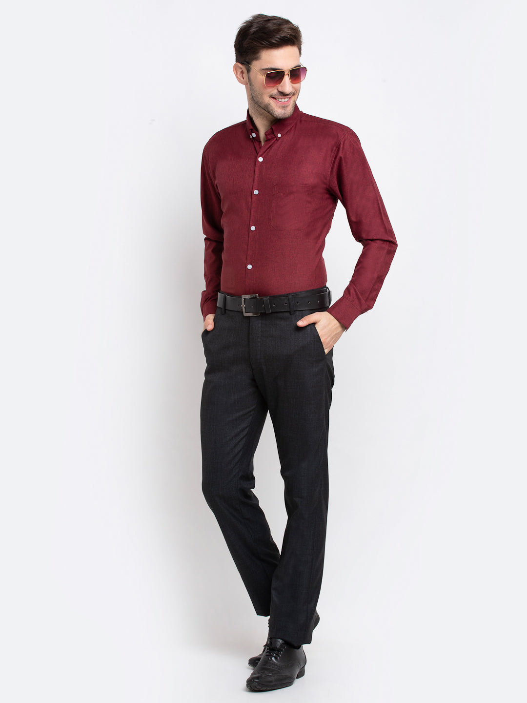 Indian Needle Maroon Men's Button Down Collar Cotton Formal Shirt ( SF 785Maroon )