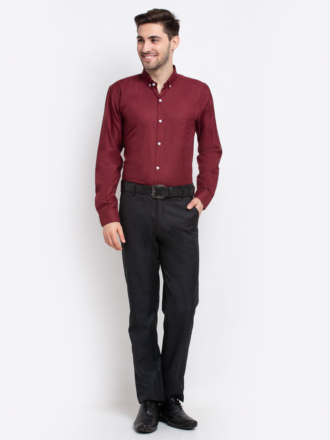 Indian Needle Maroon Men's Button Down Collar Cotton Formal Shirt ( SF 785Maroon )