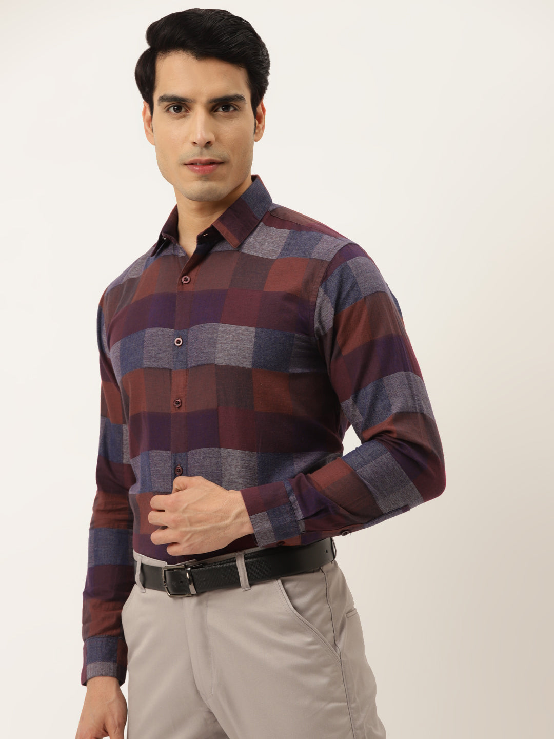 Indian Needle Brown Men's Formal Cotton Checked Shirt ( SF 787Brown )