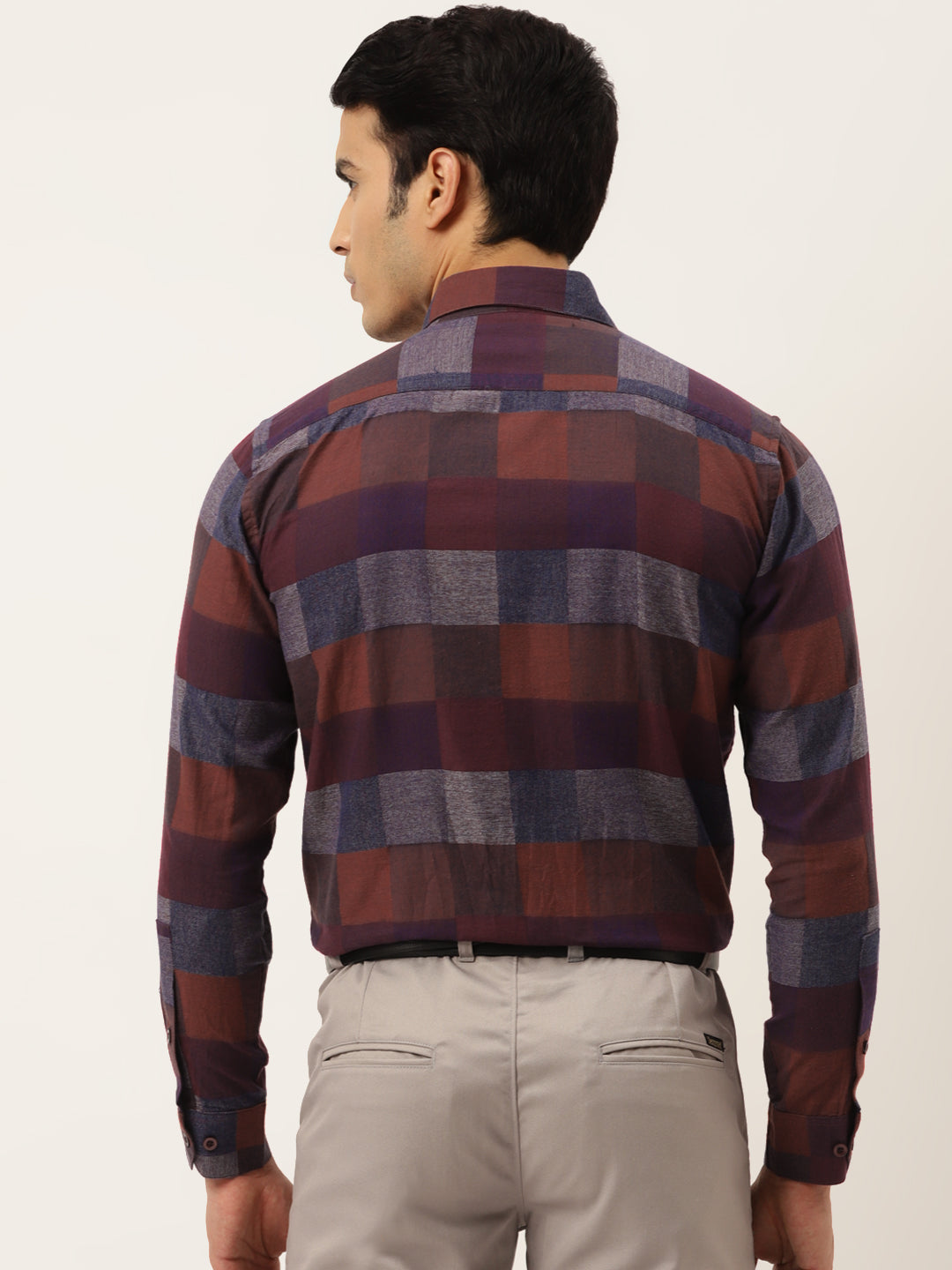Indian Needle Brown Men's Formal Cotton Checked Shirt ( SF 787Brown )