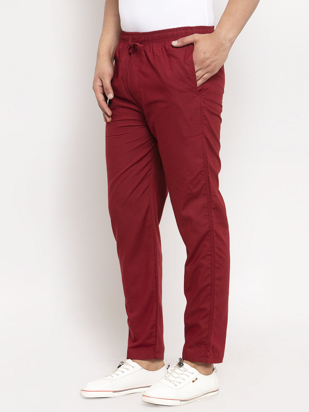 Indian Needle Men's Maroon Solid Cotton Track Pants ( JOG 011Maroon )