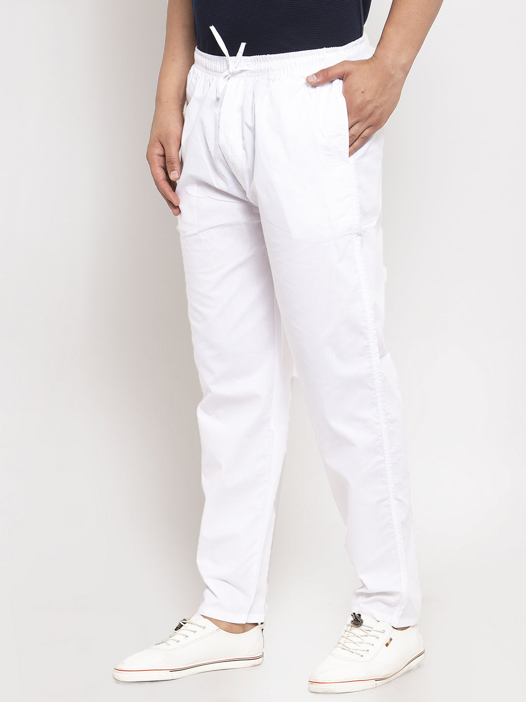 Indian Needle Men's White Solid Cotton Track Pants ( JOG 011White )
