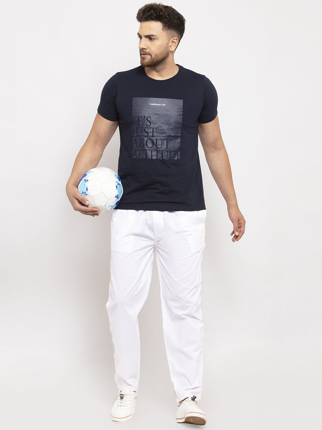 Indian Needle Men's White Solid Cotton Track Pants ( JOG 011White )