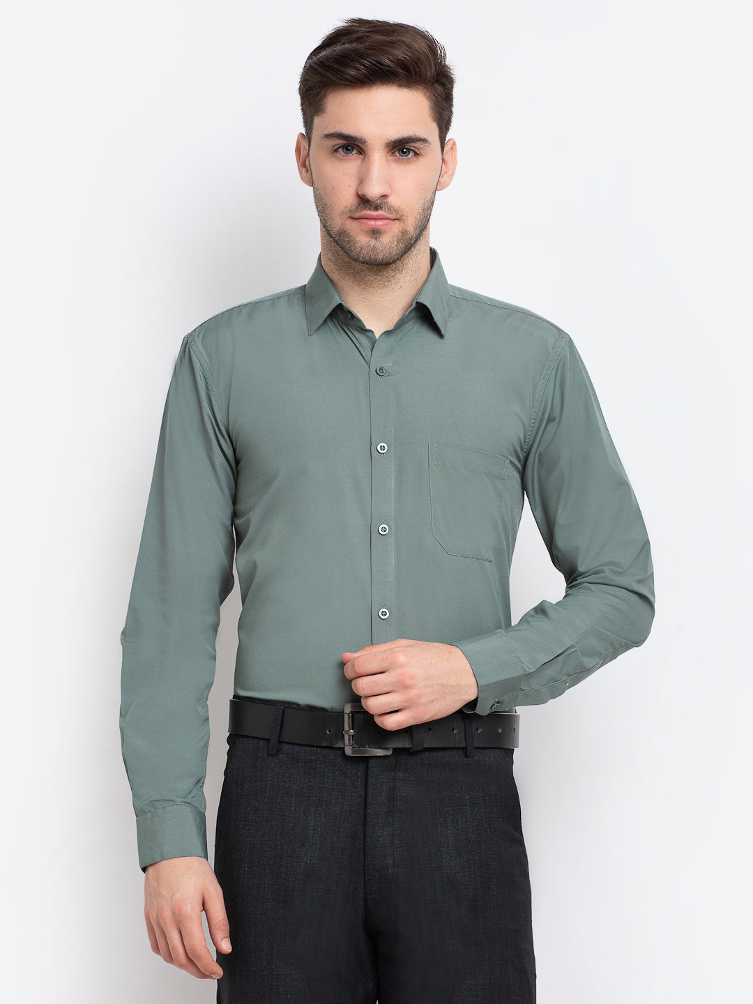 Indian Needle Men's Cotton Solid Pista Green Formal Shirt's ( SF 361Pista )