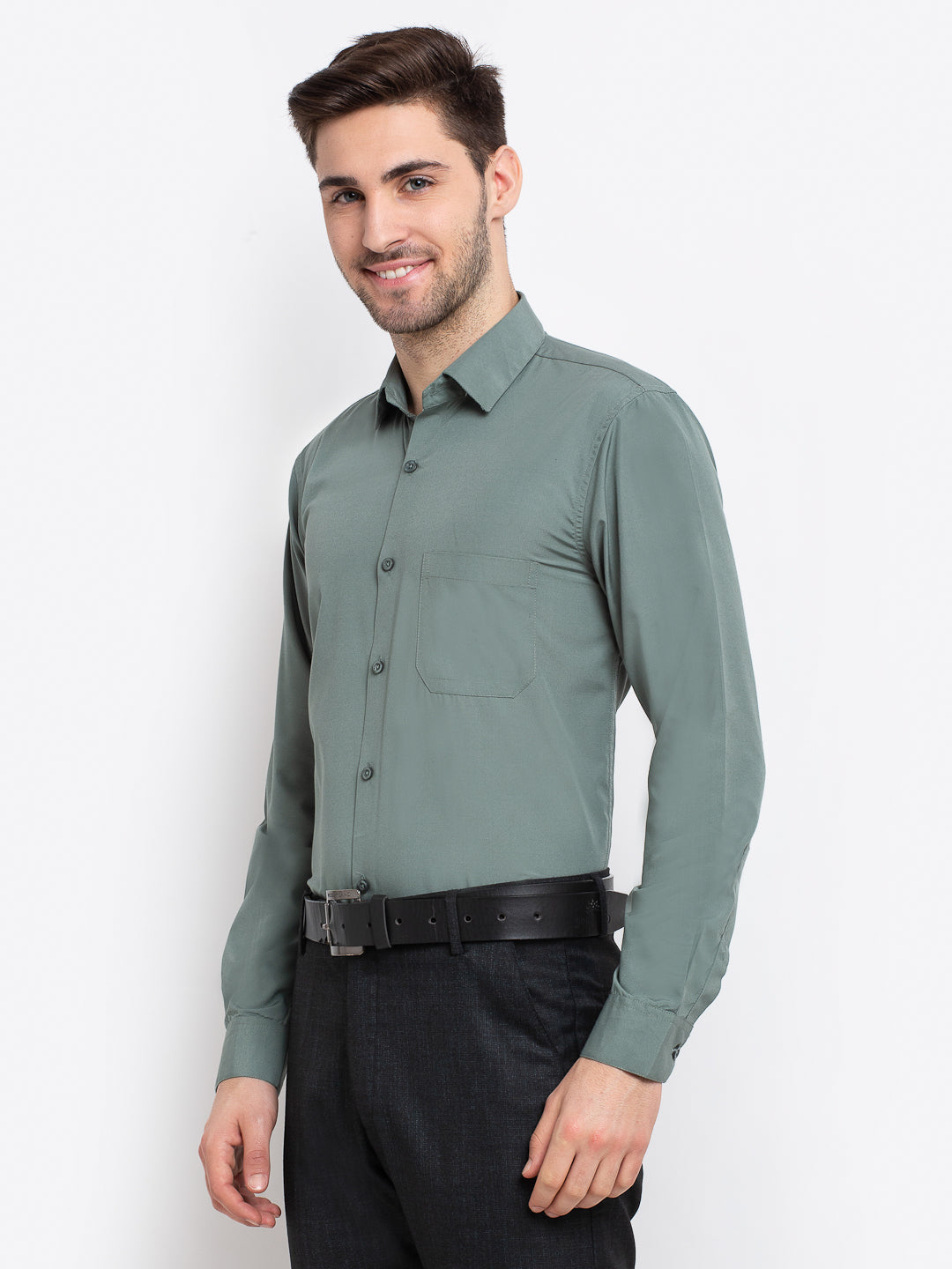 Indian Needle Men's Cotton Solid Pista Green Formal Shirt's ( SF 361Pista )