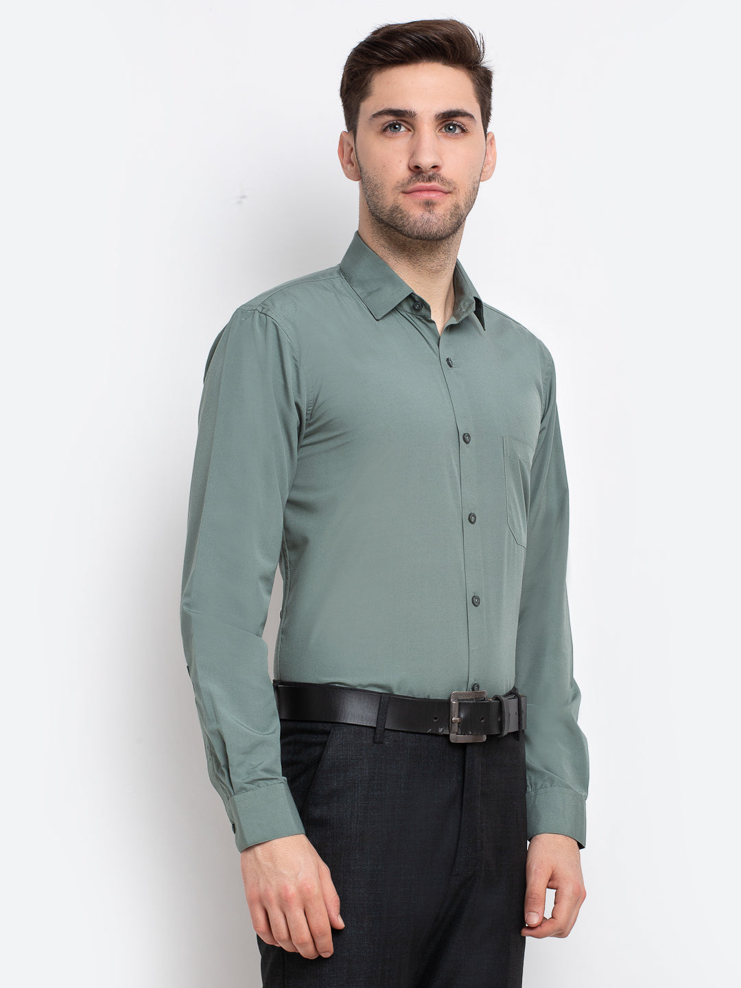 Indian Needle Men's Cotton Solid Pista Green Formal Shirt's ( SF 361Pista )
