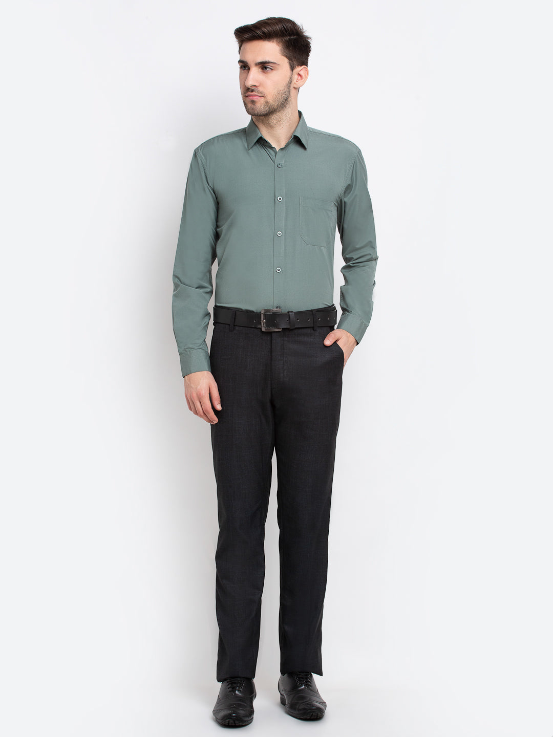 Indian Needle Men's Cotton Solid Pista Green Formal Shirt's ( SF 361Pista )