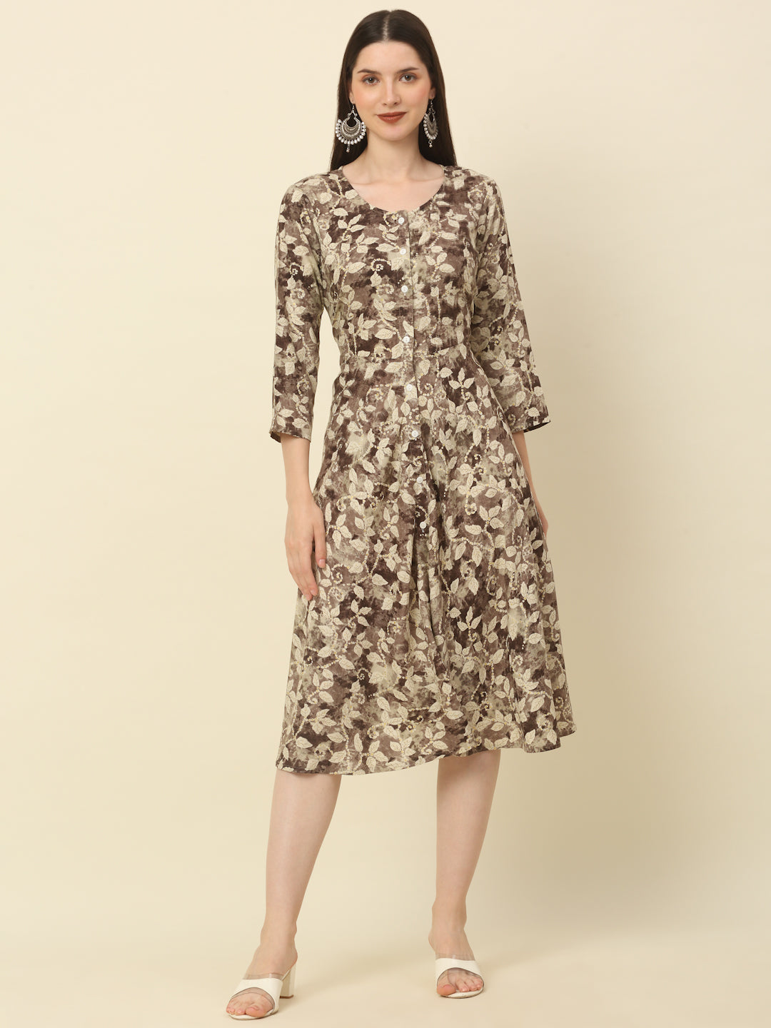 Flaired Floral printed cotton kurta ( ANKW 1523 Grey )