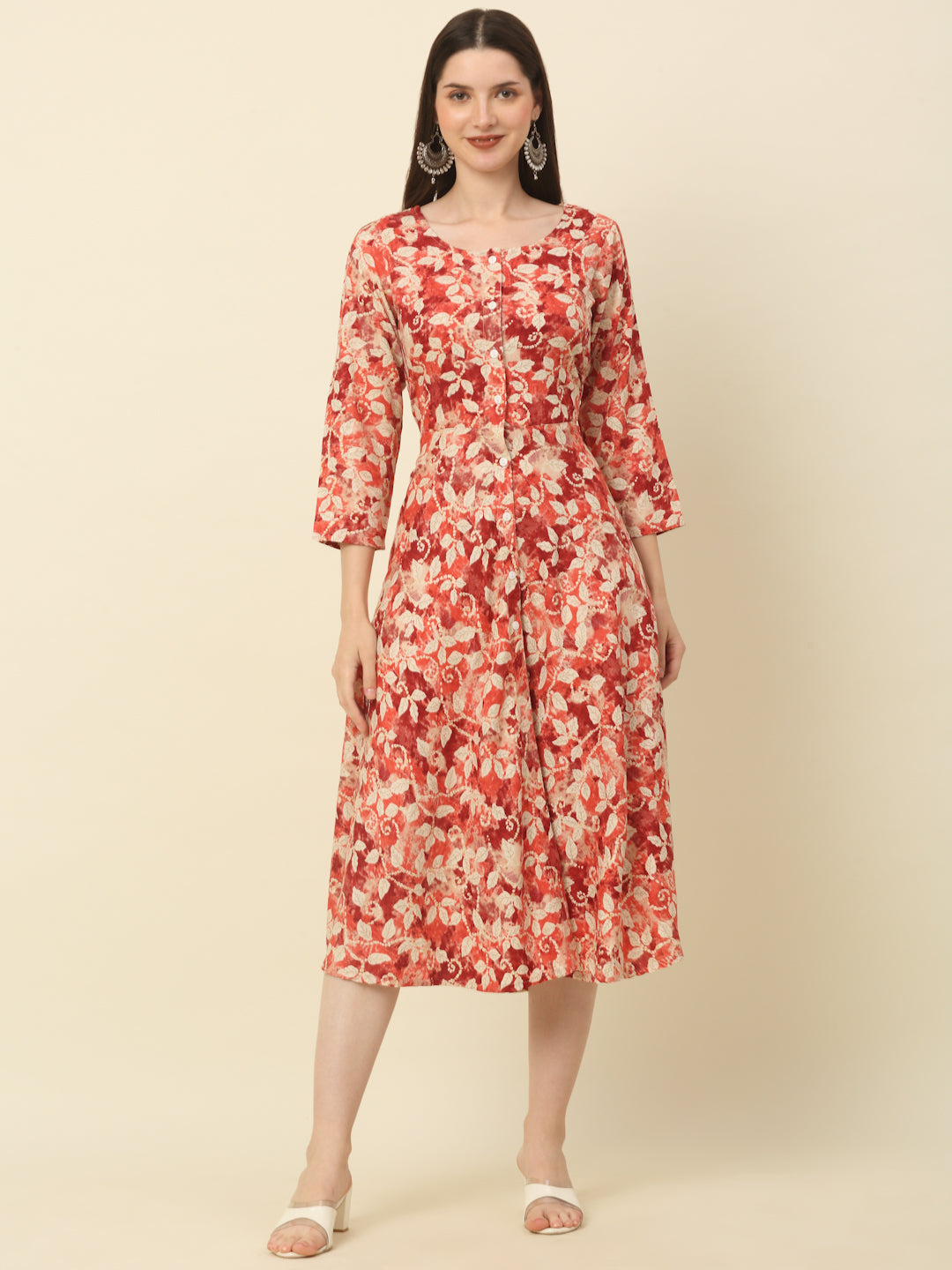 Flaired Floral printed cotton kurta ( ANKW 1523 Red )