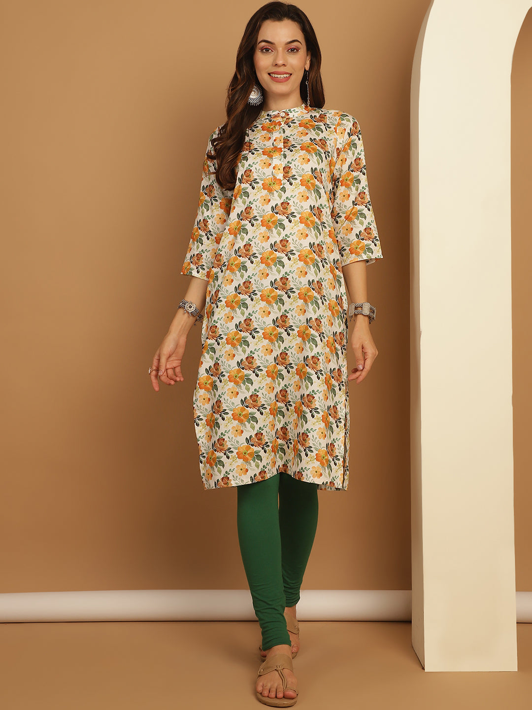 Floral Printed Straight Kurtas ( ANKW 1547 White )