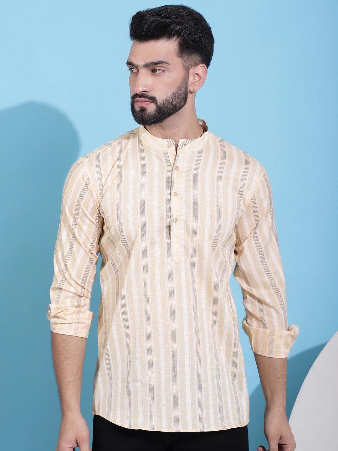 Yellow Striped Short Kurtas ( ANMKO 157Yellow )
