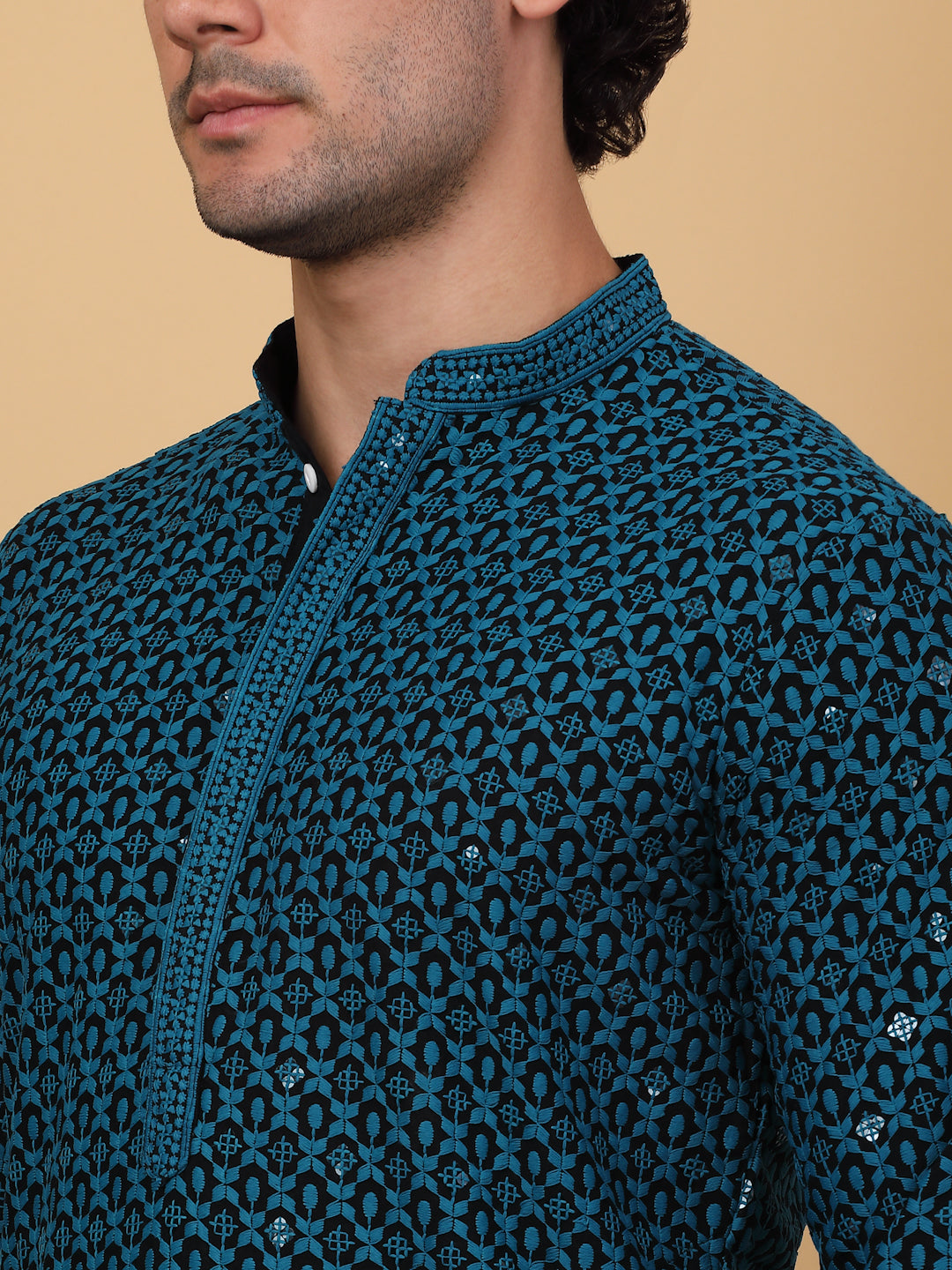 Embroidered and Sequinned Kurta with Pyjamas ( ANMKP B-P 171Blue )