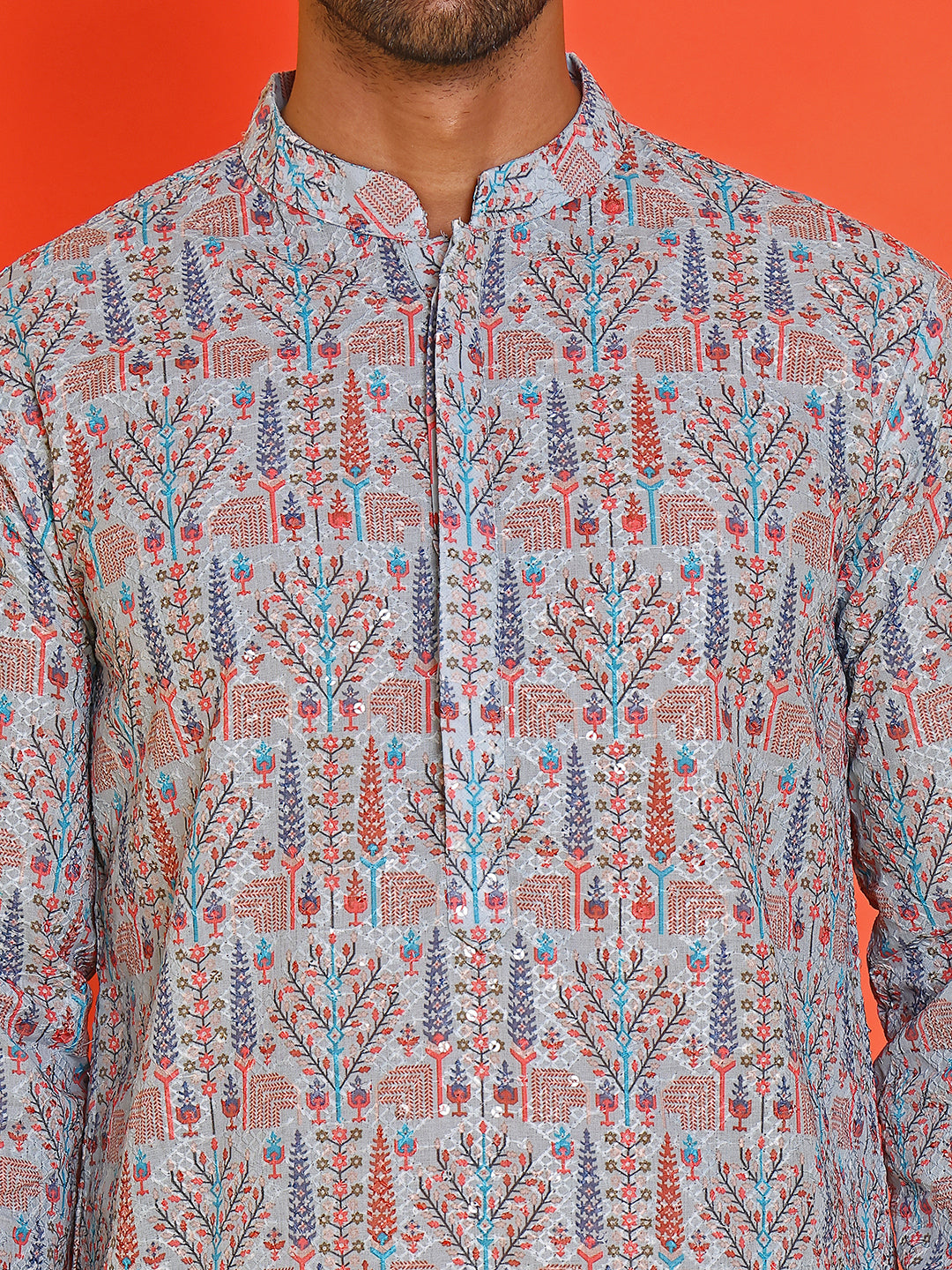 Embroidered Pure Cotton Kurtas For Men ( ANMKO 196 Blue )