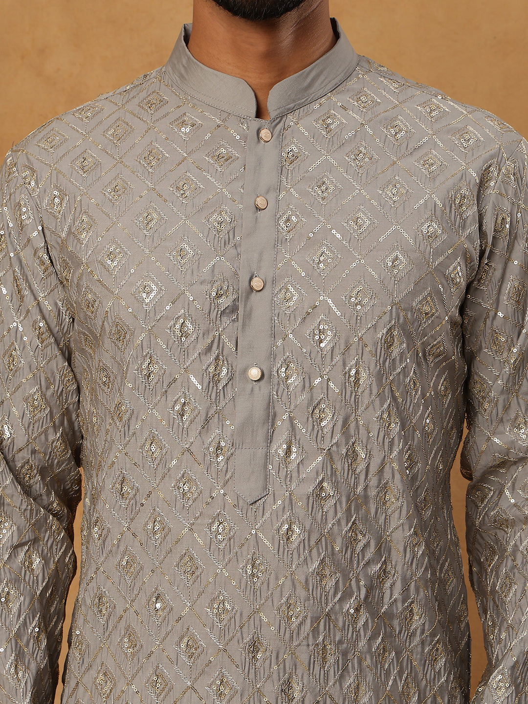 Geometric Sequin Pattern Kurta ( ANMKO 282Grey )